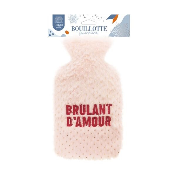 Bouillotte fourrure dorée brodée « Brûlant d’amour »