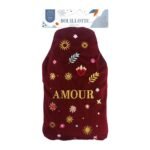 Bouillotte à eau velours brodé « Amour »