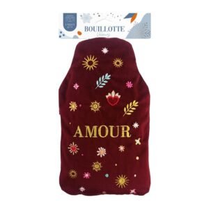 Bouillotte à eau velours brodé « Amour »